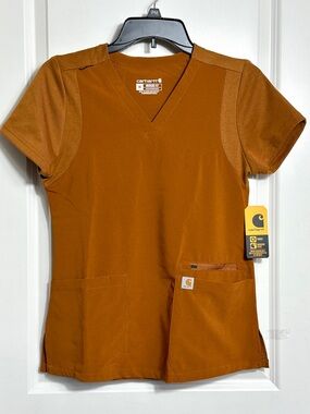 Carhartt FORCE Modern Fit Medical /Vet ScrubS Top XS‎ Fox Brown NWT
